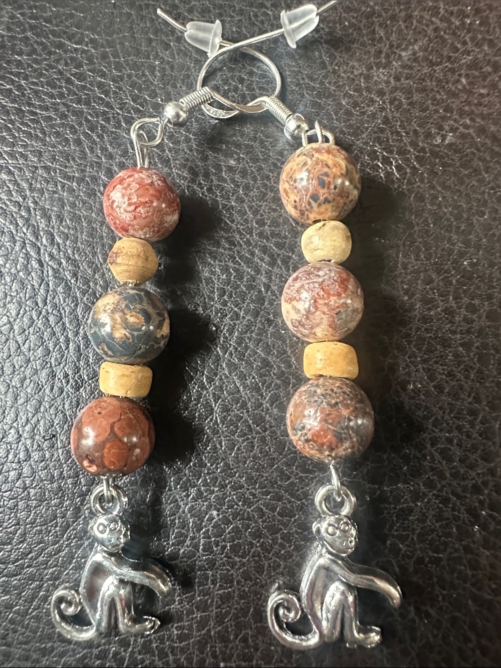 Handmade Multi-Color Picasso Jasper Beads Monkey Drop Earrings